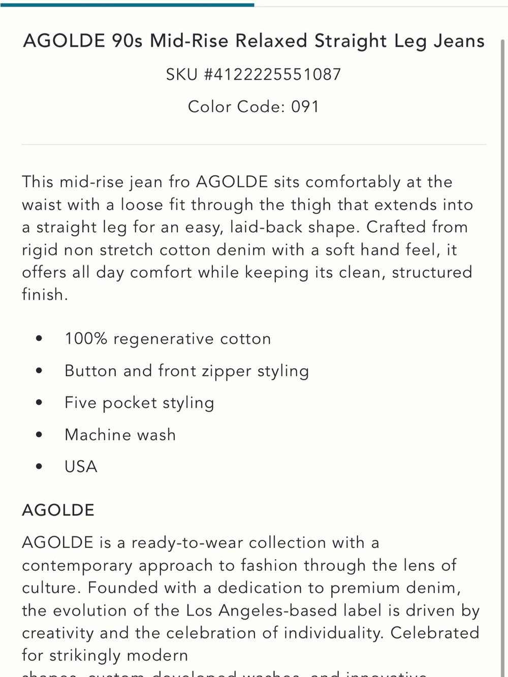 AGOLDE 90s Mid-Rise Relaxed Straight Jeans NWT - Picture 5 of 5